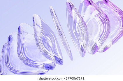 Abstract glass tech 3D background with iridescent transparent square plate shapes render. Diagonal wave block pattern, holographic gradient crystal lenses, line array, layered effect. 3D Illustration