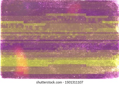 Abstract Glitch Art Background Illustration With Old Style Grunge Effect. Tv Screen Error, Vhs Camcorder And Radio Waves Background.