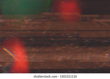 Abstract Glitch Art Background Illustration With Old Style Grunge Effect. Tv Screen Error, Vhs Camcorder And Radio Waves Background.