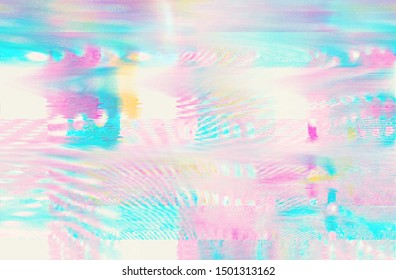 Abstract Glitch Art Background Illustration With Old Style Grunge Effect. Tv Screen Error, Vhs Camcorder And Radio Waves Background.