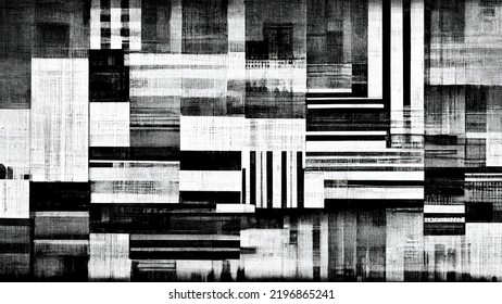 Abstract Glitch Background, Glitch Error Monitor Screen. Texture From Plygon Cells. Black And White Displacement Map Texture.