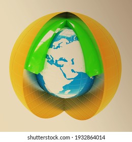 Abstract globe symbol icon. 3d rendered on toned background