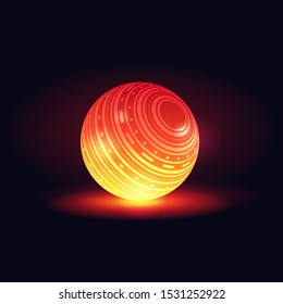 Abstract glowing ball in the dark. Modern rendered background. Web design neon element. 3D futuristic illustration.