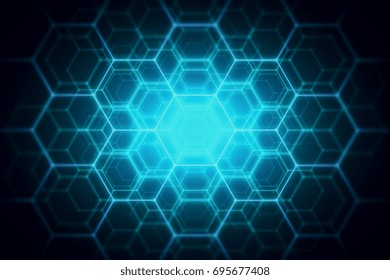Abstract glowing blue hexagonal  backdrop. Technology concept. 3D Rendering 