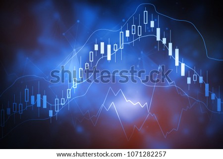 Abstract glowing forex chart interface backdrop. Investment, trade, stock, finance and analysis concept. 3D Rendering 