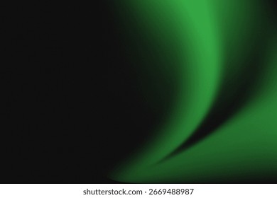 Abstract glowing green gradient wave with luminous flowing energy streaks across dark backdrop, creating a futuristic artistic design for digital modern creative visuals.