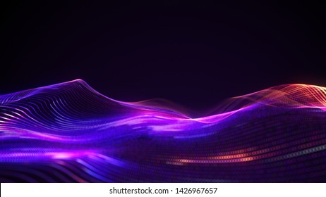Abstract glowing lines background. Wavy form neon line structure. Futuristic blue,purple,red colors. Technology concept. Glonal network conncetion. Isolated on black. 3d rendering.