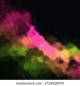 Abstract glowing microbe or cellular structure with vivid pink, green, and yellow colors