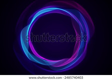 Abstract glowing neon lines creating a circular shape, digital graphic style, on a dark background, concept of modern tech design. 3D Rendering