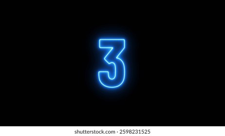 Abstract glowing neon text countdown 3 number illustration background 4K resolution.