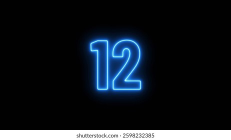 Abstract glowing neon text countdown 12 number illustration background 4K resolution.