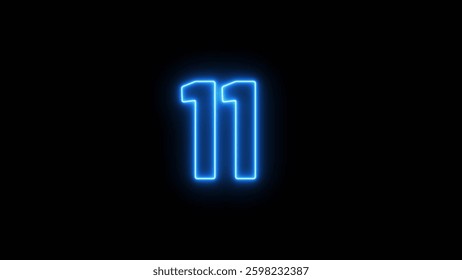 Abstract glowing neon text countdown 11 number illustration background 4K resolution.