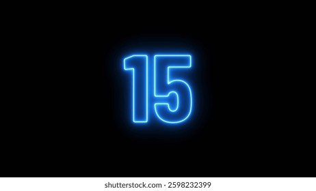 Abstract glowing neon text countdown 15 number illustration background 4K resolution.