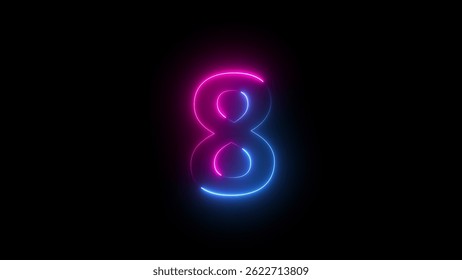 Abstract glowing neon text countdown 8 number illustration background 4K resolution.