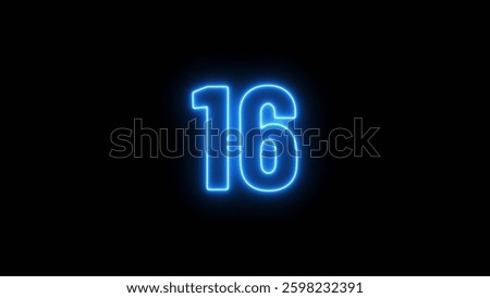 Abstract glowing neon text countdown 16 number illustration background 4K resolution.