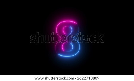 Abstract glowing neon text countdown 8 number illustration background 4K resolution.
