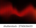 Abstract glowing red light wave behind vertical black stripes background with intense neon gradient, modern futuristic texture with dynamic motion and high contrast energy flow