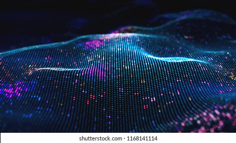 Abstract glowing virtual neural network. Futuristic coding or Artificial Intelligence concept 3d illustration