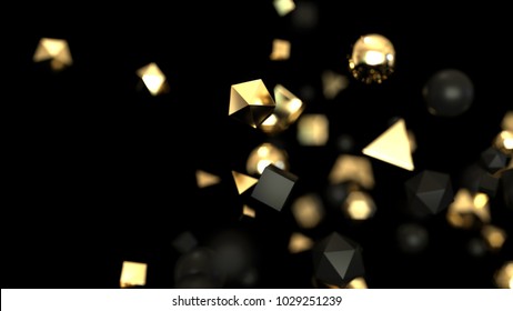 Abstract gold and black particles, 3d illustration
