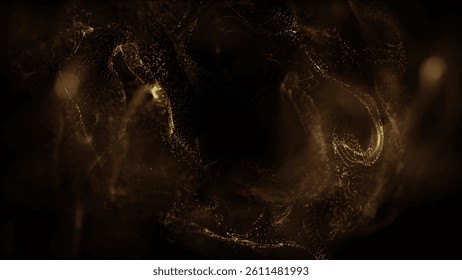 Abstract gold color digital particles wave flow. Technology background concept. 3D rendering futuristic Swirling Particles flowing digital particles wave