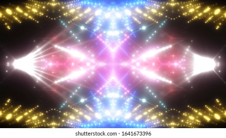 Abstract gold creative lights background. Illustration digital of kaleidoscope effect.