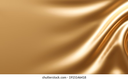 Abstract Gold Fabric Background Texture With Golden Elegant Satin Material. 3D Rendering.