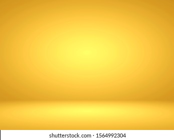 Abstract gold gradient spotlight room texture background. 
Studio backdrop wallpaper light room wall golden and empty space.  Color yellow decor display products illustration 3d background. 