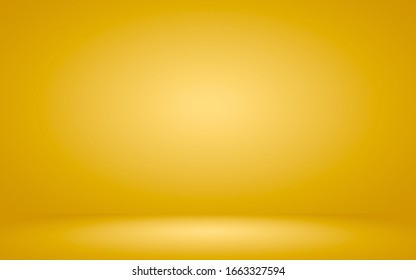 Abstract Gold Gradient Spotlight Room Texture Background. 
Studio Backdrop Wallpaper Light Room Wall Color Yellow And Empty Space.