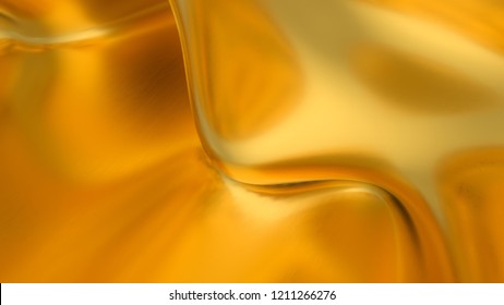 Abstract Gold Liquid. Golden Wave Background. Gold Background. Gold Texture. Lava, Nougat, Caramel, Amber, Honey, Oil. 3d Render