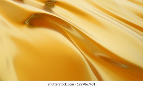 Abstract gold liquid. Golden wave background. Gold background. Gold texture. Lava, nougat, caramel, amber, honey, oil. 3d rendering