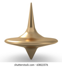 Abstract Gold Spinning Top On White - 3d Illustration