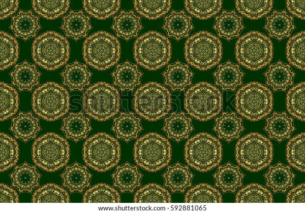 Abstract golden circle ornament on green\
background. Islamic oriental seamless pattern. Can be used for\
wallpaper, banner, wrapping, wedding card. Muslim, East ornament,\
Indian ornament, Persian\
motif
