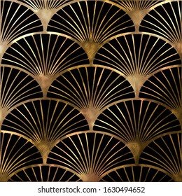 Abstract golden illustration in 1920s style. Geometric seamless patterns with ornament in art deco style.Design template for texture, postcard, poster. Modern luxury golden on a black background. - Powered by Shutterstock