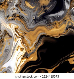 Abstract Golden Liquid Acrylic Illustration In Luxury Marble Tile Texture Fluid Art