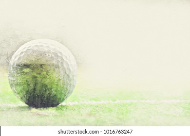 Abstract Golf Ball On Watercolor Painting Background.