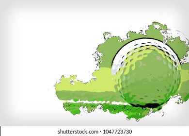 Abstract Golf Ball On Watercolor Painting Background.