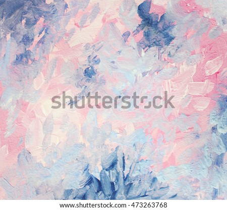 Abstract gouache painting. Dreamy, elegant and cheerful pink and blue abstraction. Hand painted.