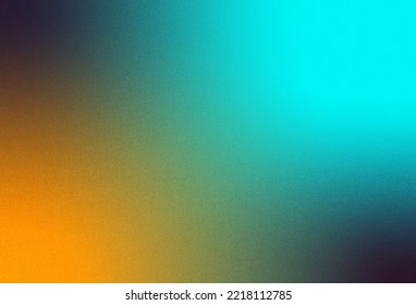 Abstract Gradient Background With Grainy Noise Texture. Turquoise, Orange, And Dark Navy Gradient.