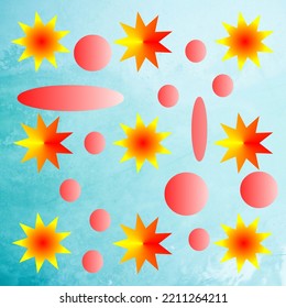 Abstract Gradient Background White Blue Red Orange Yellow Circle And Oval Sun Motif