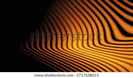 Abstract grainy pattern of wavy lines, orange yellow dynamic stripes against black background noise texture effect, web banner header cover design