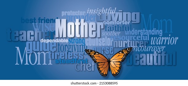 Abstract graphic word montage based on the word Mother. An honor to moms. Specifically to celebrate mothers and to be used for parenting themes, for example Mother's Day holiday.