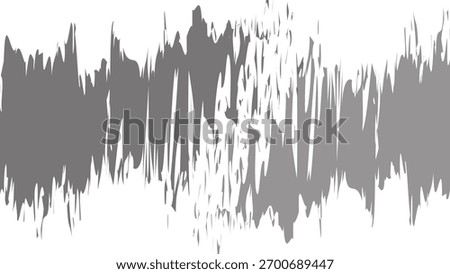 Abstract gray brush stroke vector shape with jagged edges, resembling sound waves or torn paper.