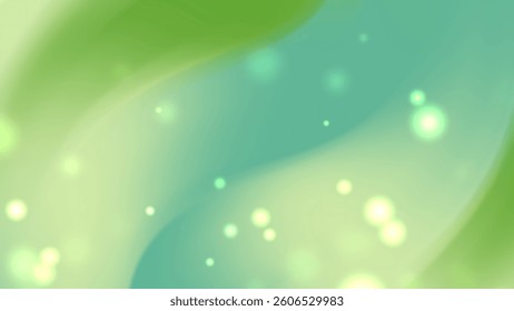 Abstract Green and Blue Gradient Background with Glowing Light Orbs