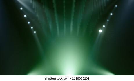 Abstract Green Blurred Grainy Gradient Stage Background. Colorful Digital Grain Soft Noise Showcase Product Presentation Backplate. Lo-fi Vintage 3D Illustration Retro Design With Haze And Spotlights.