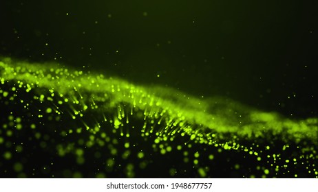 Abstract green digital particle wave and light abstract background , ai animation cyber or technology background. 3d rendering holographic abstract background in 4K video.