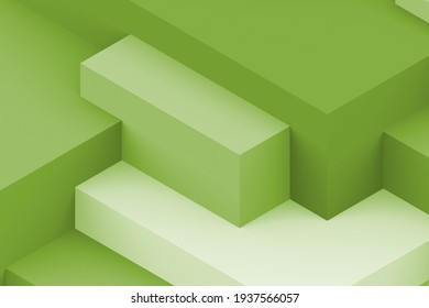 Abstract green geometric cubic dark color background  isometric 3d render 