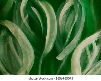 Abstract Green Leaves Painting. Modern Art Background.