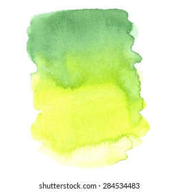 Abstract Green And Yellow Watercolor Stain, Isolated On White Background.