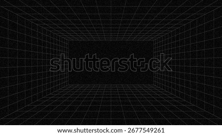 Abstract Grid Design with a Deep Space Effect, Infinite Perspective, Digital Space, Grid Background, Retro Sci-Fi Grid, Futuristic Black Background