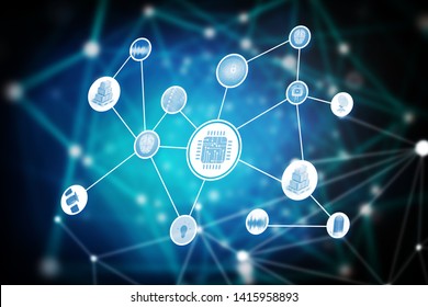 abstract grid technology is a neural network concept, 3D rendering 3D illustration